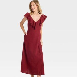 RUFFLE SLEEVE MAXI A-LINE DRESS